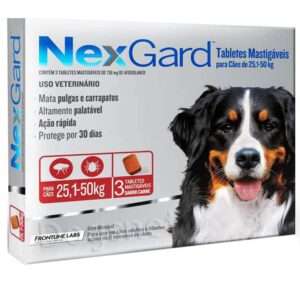 Antipulgas e Carrapatos NexGard 136 mg para Cães de 25,1 a 50 Kg caixa c/ 3 comprimidos